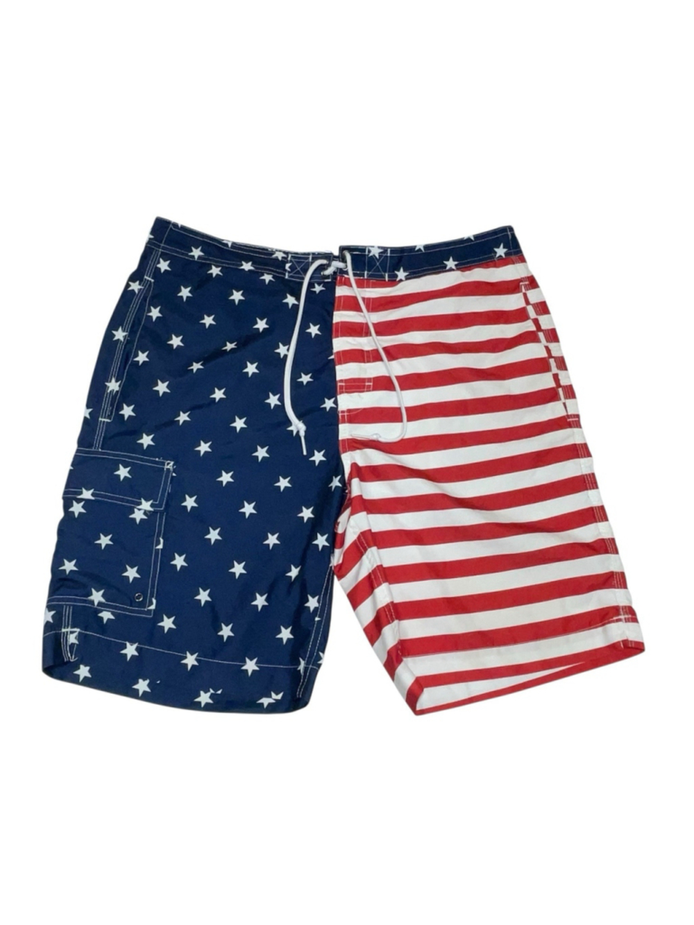 Chaps Patriotic Red White Blue Men’s Swim Trunks Size M Elastic Tie Waist READ